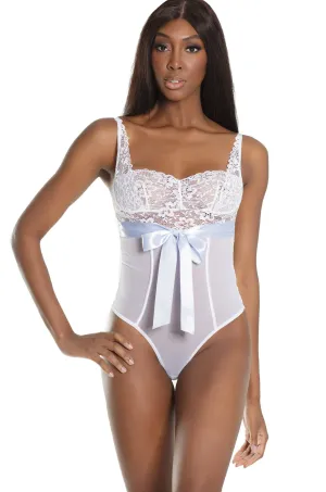 1 PC. Stretch Lace And Mesh Shelf Bra Teddy With Attached Ribbon Sash