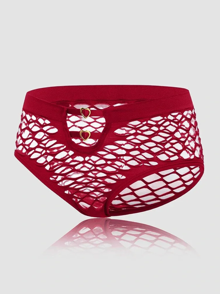 4 Packs Women Plain Fishnet Stretch See Through Breathable Sexy Panties