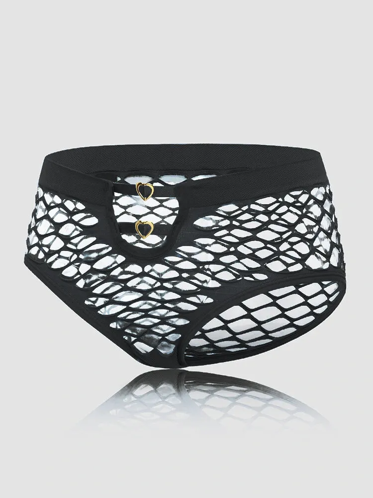 4 Packs Women Plain Fishnet Stretch See Through Breathable Sexy Panties