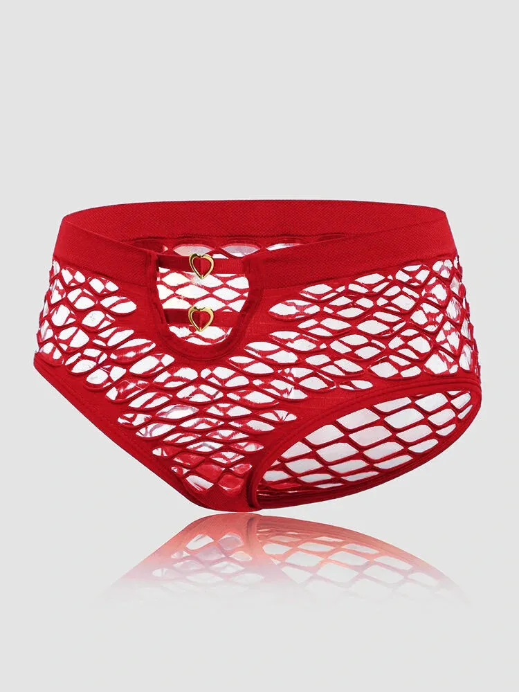 4 Packs Women Plain Fishnet Stretch See Through Breathable Sexy Panties