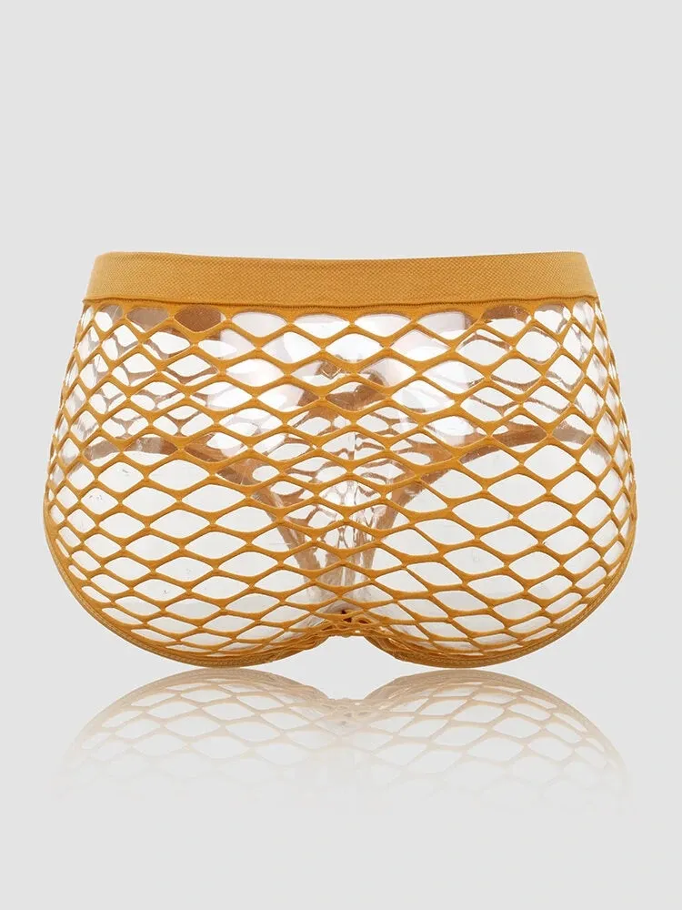 4 Packs Women Plain Fishnet Stretch See Through Breathable Sexy Panties