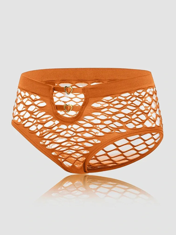 4 Packs Women Plain Fishnet Stretch See Through Breathable Sexy Panties