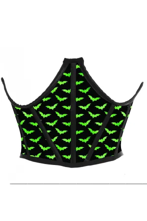 Black & Green Bats Satin Open Cup Waist Cincher