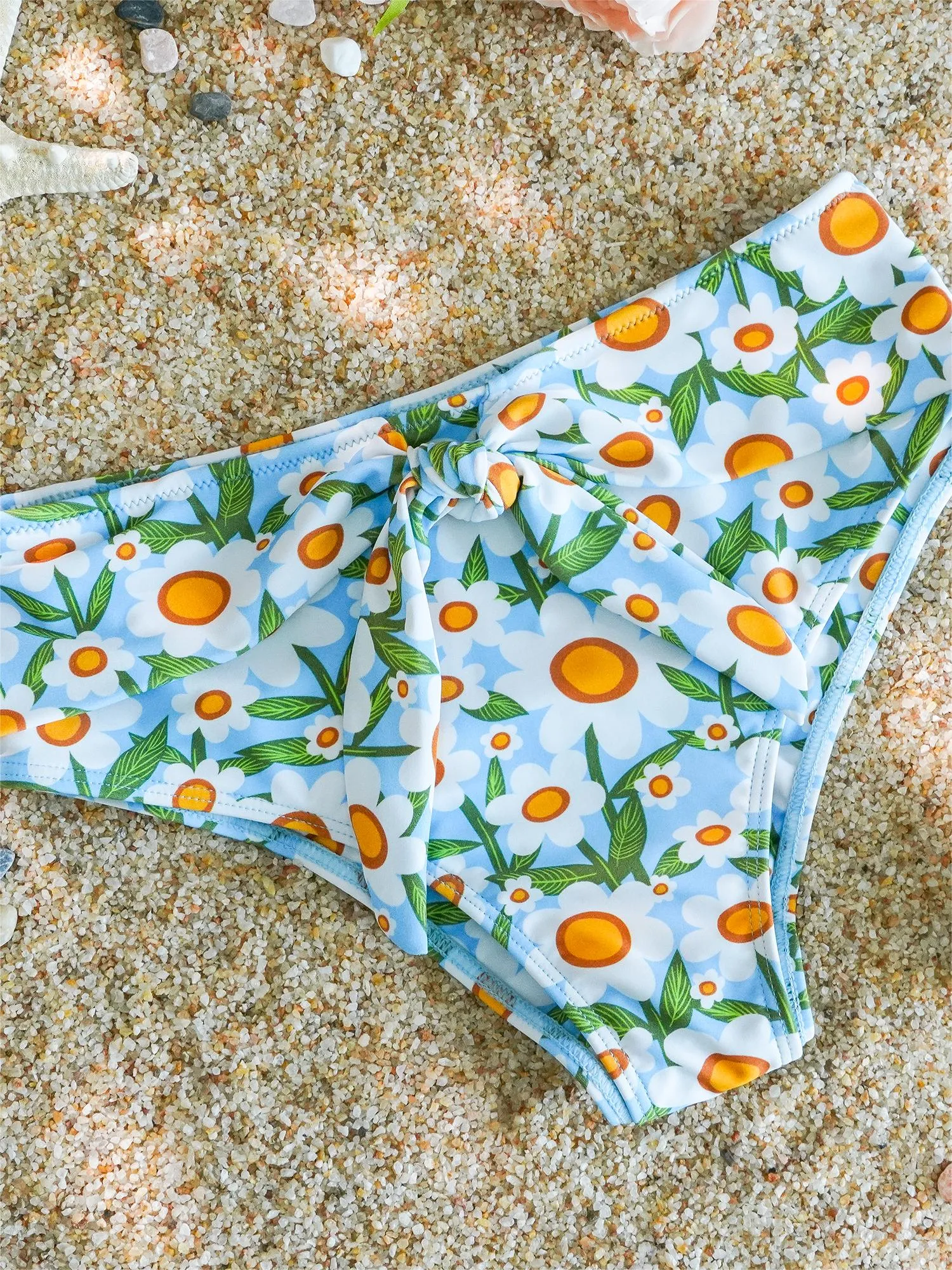 Blue Floral Print Double layer High-Waisted Bikini Set