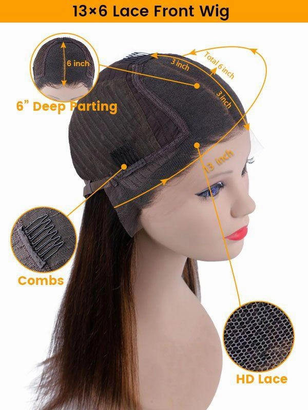 Chinalacewig Brown Cherry Kinky Straight Glueless HD Lace Wig GW01