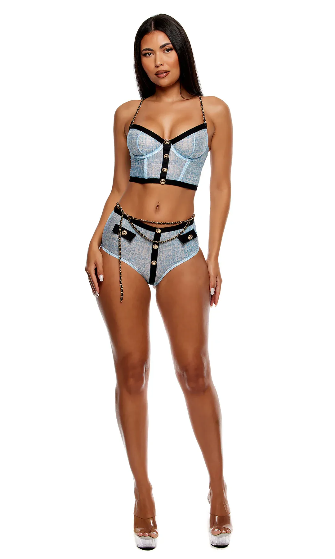 Chloe Ice Blue Tweed Lingerie Set