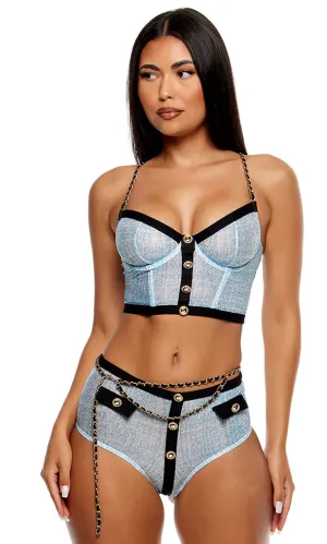 Chloe Ice Blue Tweed Lingerie Set