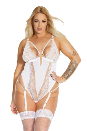 Coquette Pleasure Collection Queen Net & Scallop Lace Gartered Teddy