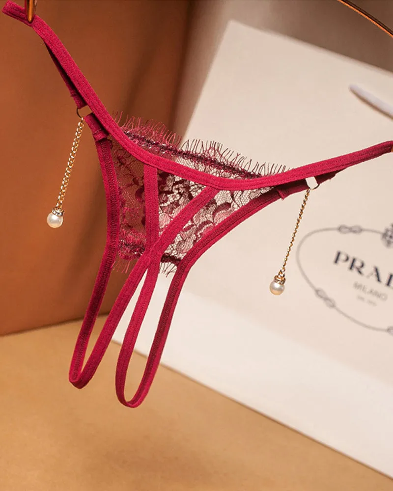 Crotchless Pearl Pendant Thong