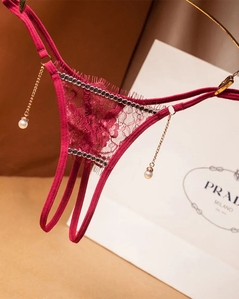 Crotchless Pearl Pendant Thong