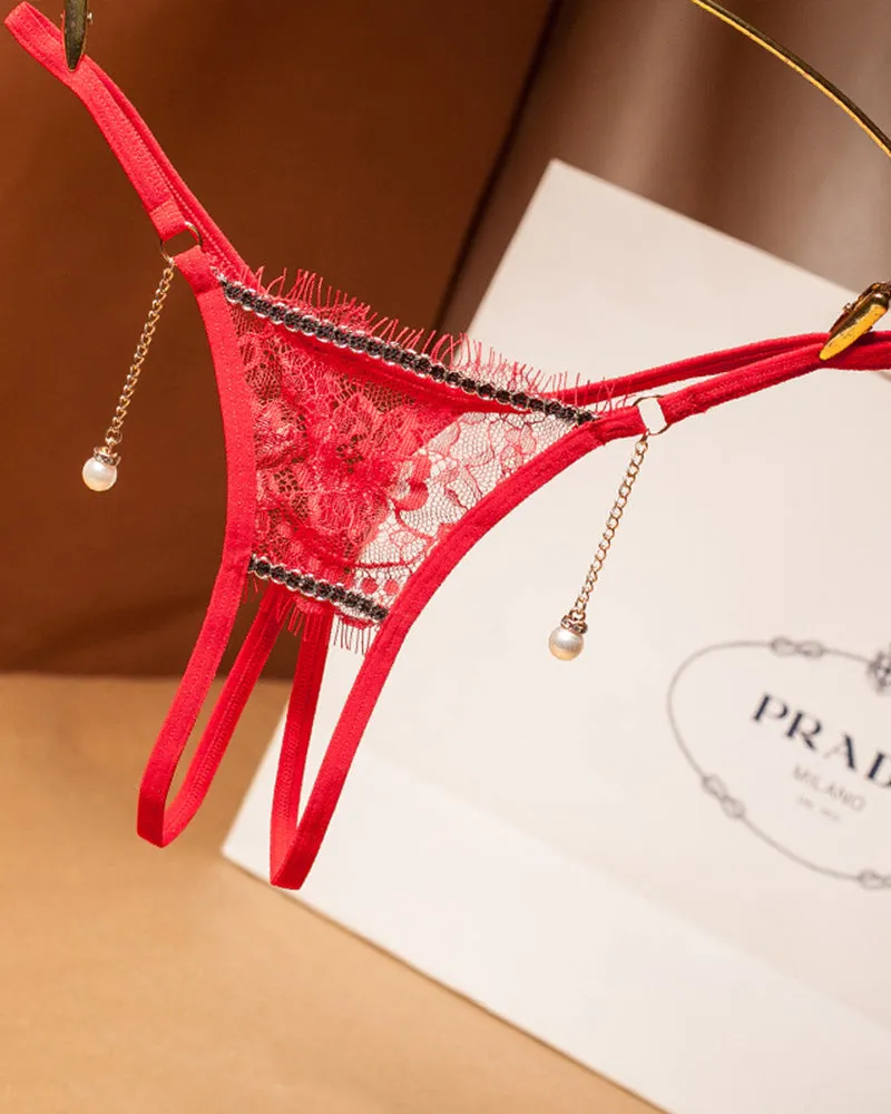 Crotchless Pearl Pendant Thong