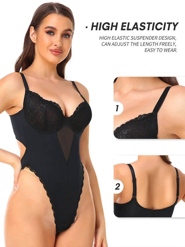 Deep V Backless Evening Dress Bodysuit Shapewear