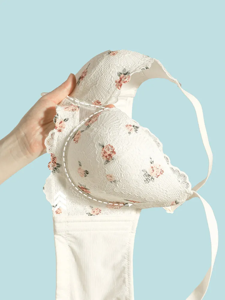 Elegant Floral Pattern Side Support Minimizer Bra