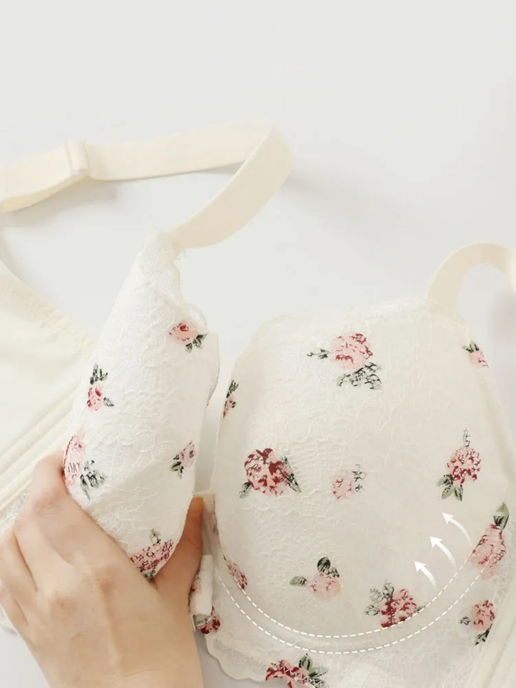Elegant Floral Pattern Side Support Minimizer Bra