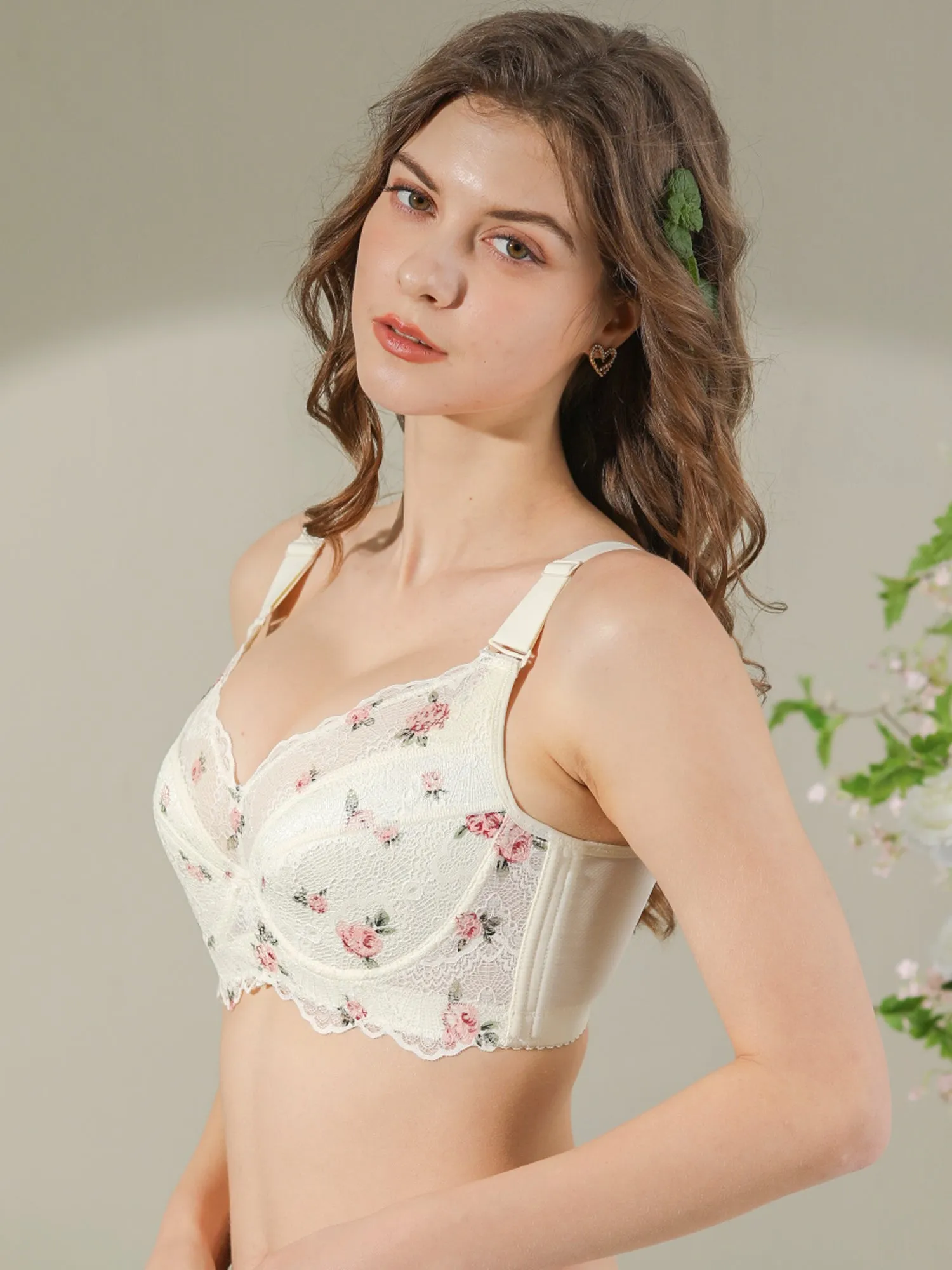 Elegant Floral Pattern Side Support Minimizer Bra