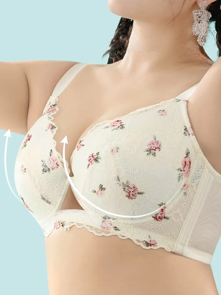 Elegant Floral Pattern Side Support Minimizer Bra