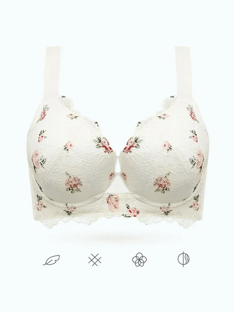 Elegant Floral Pattern Side Support Minimizer Bra
