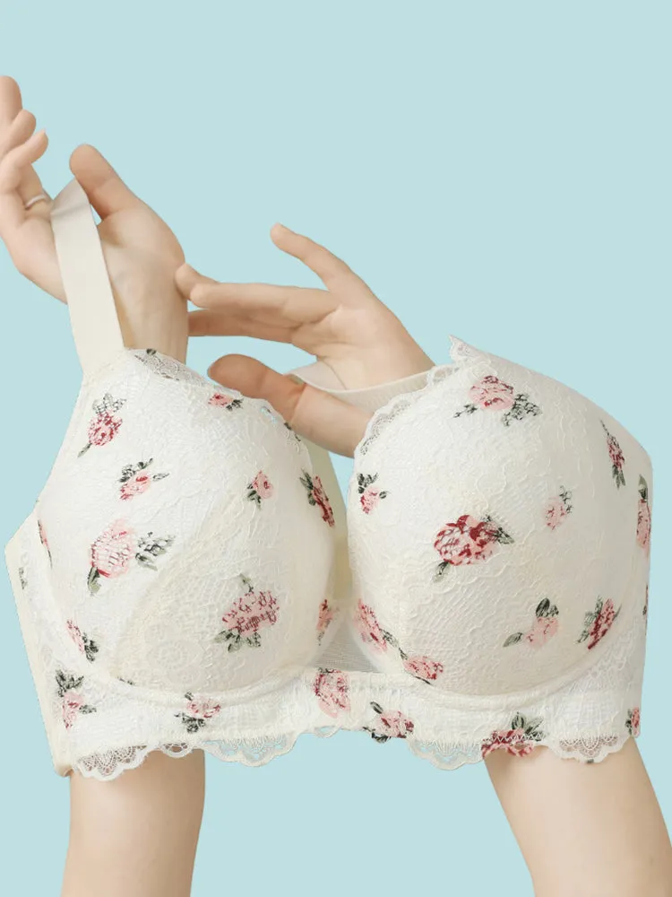 Elegant Floral Pattern Side Support Minimizer Bra