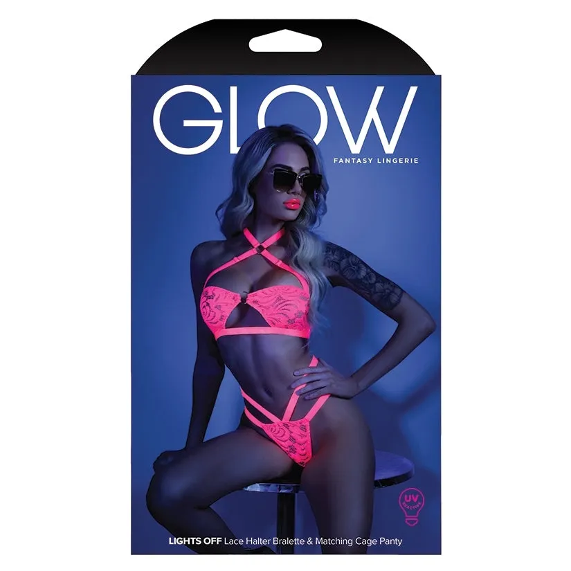 Fantasy Lingerie Glow Lights Off Bralette & Panty-Neon Pink M/L-Boxed