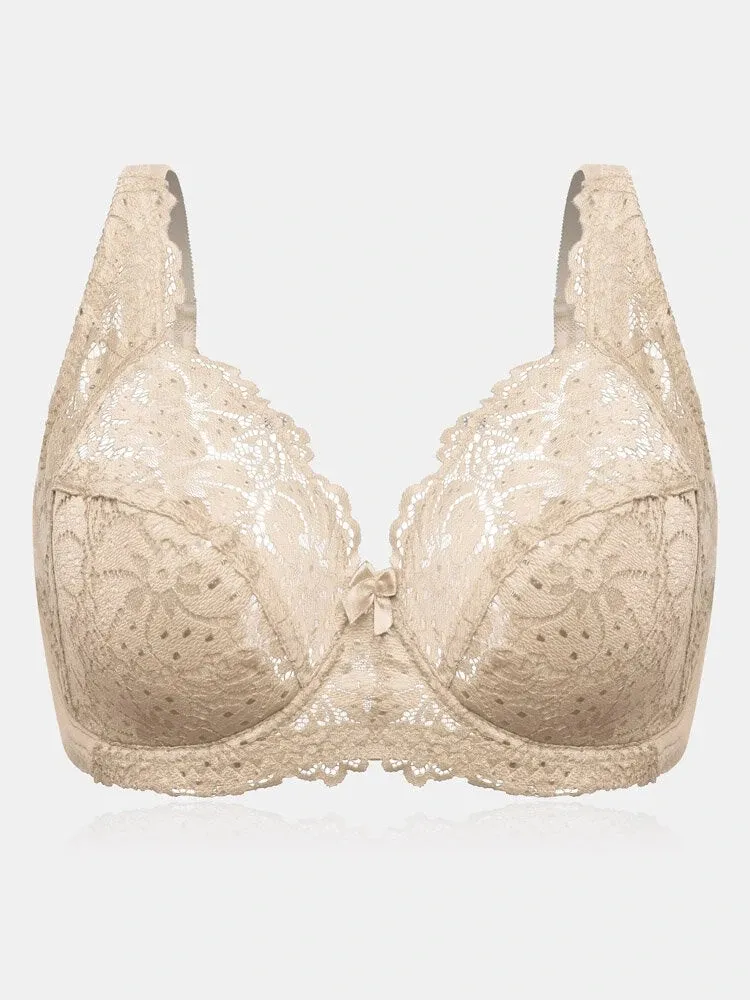Floral Lace Trim See Through Thin Breathable Push Up Bra