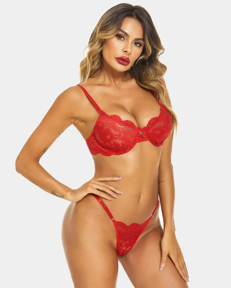 Floral Lace Underwire Bra and Panty Sets