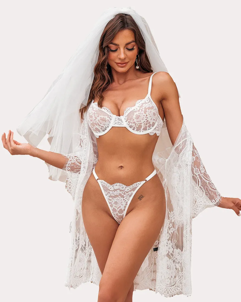 Floral Lace Underwire Bra and Panty Sets