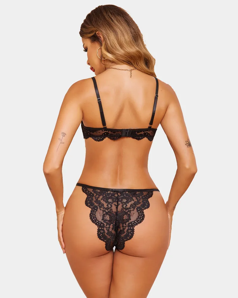 Floral Lace Underwire Bra and Panty Sets