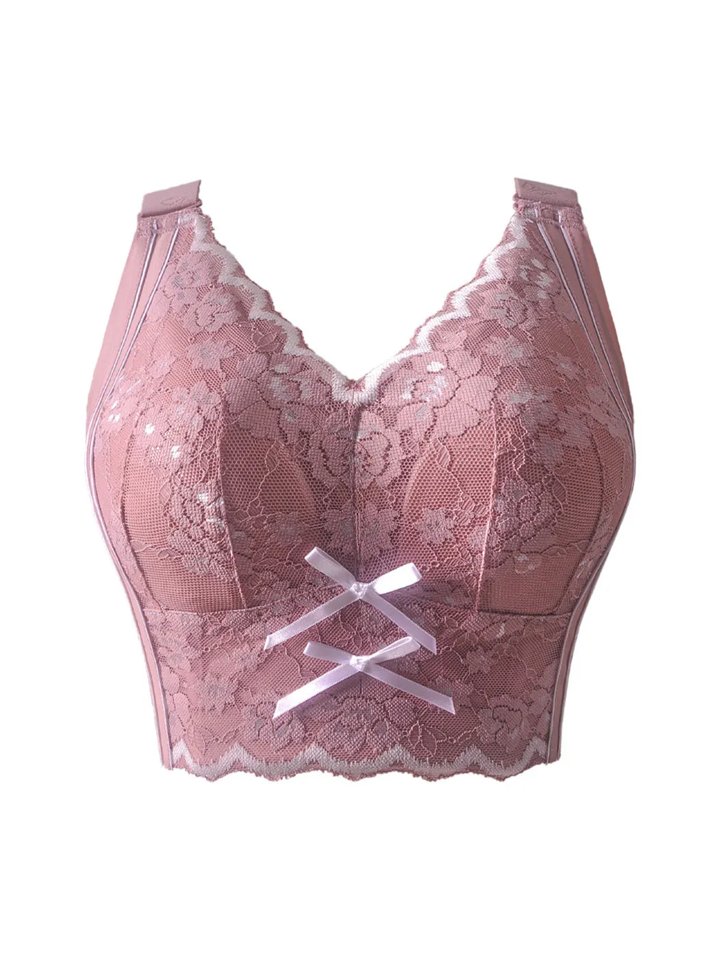 Floral Lace Wireless Full Figure Push-Up Side Support Bra