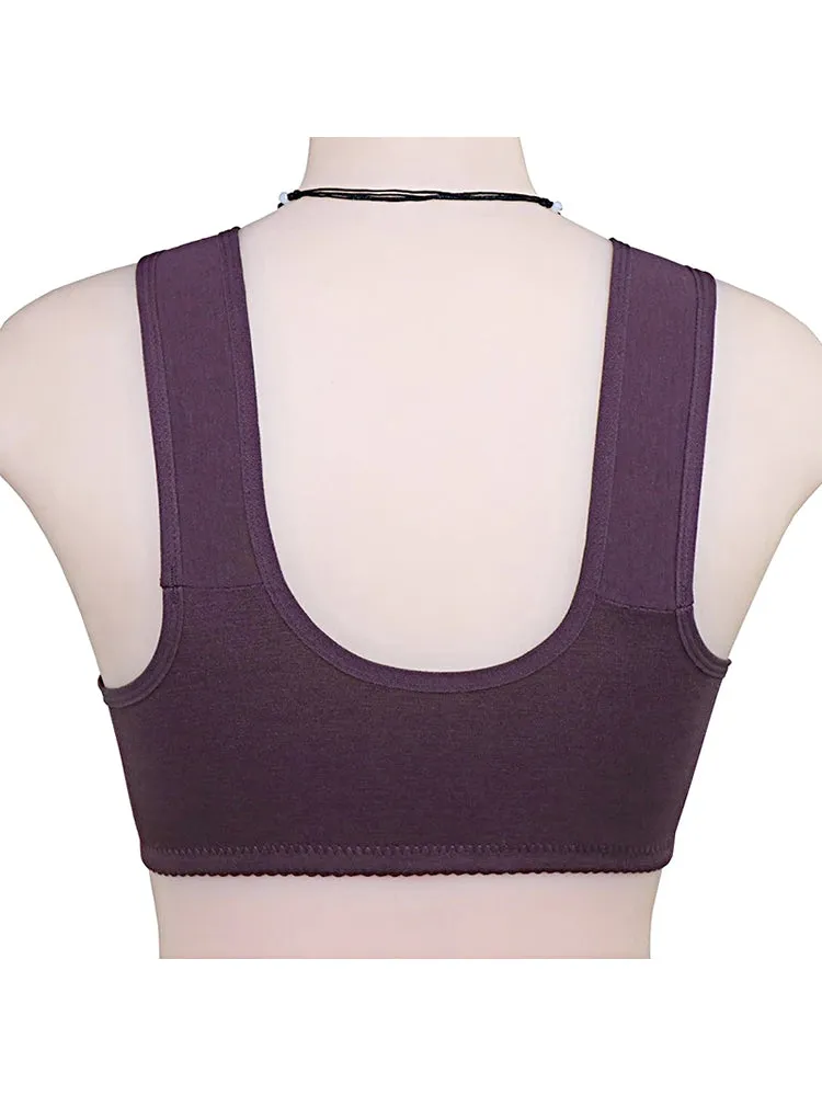Floral Print Cotton Front 4-Bottons Close Wireless Bra