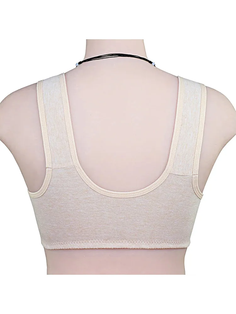 Floral Print Cotton Front 4-Bottons Close Wireless Bra