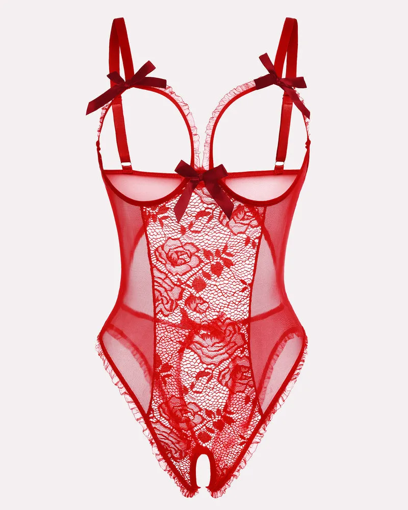 Floral Print Lace Mini Bodysuit