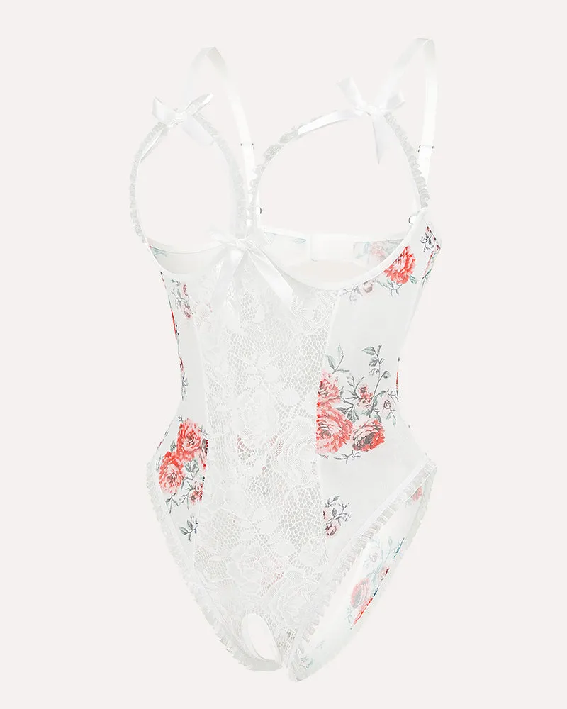 Floral Print Lace Mini Bodysuit