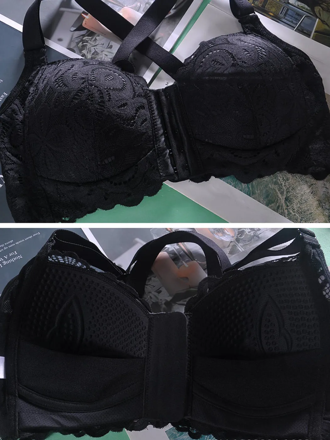 Front Closure Lace Lift Support Wireless Bra