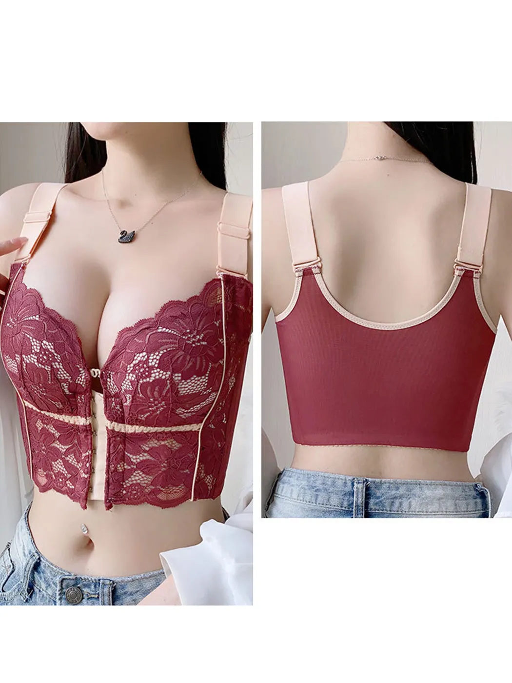 Front Closure Sculpting Push Up Lace Longline Bras