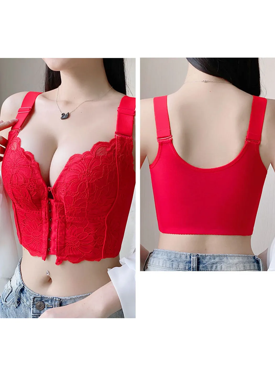 Front Closure Sculpting Push Up Lace Longline Bras