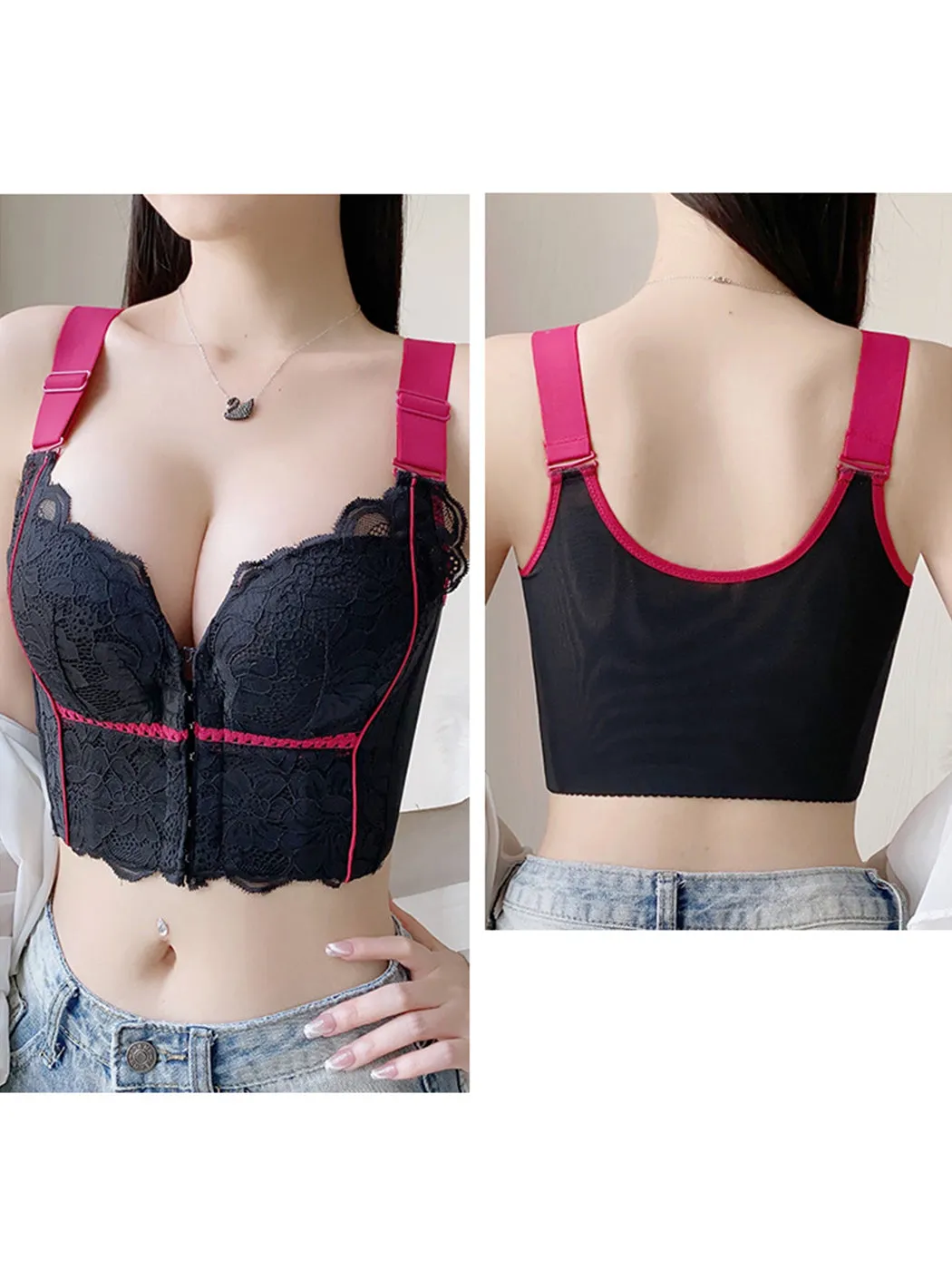 Front Closure Sculpting Push Up Lace Longline Bras