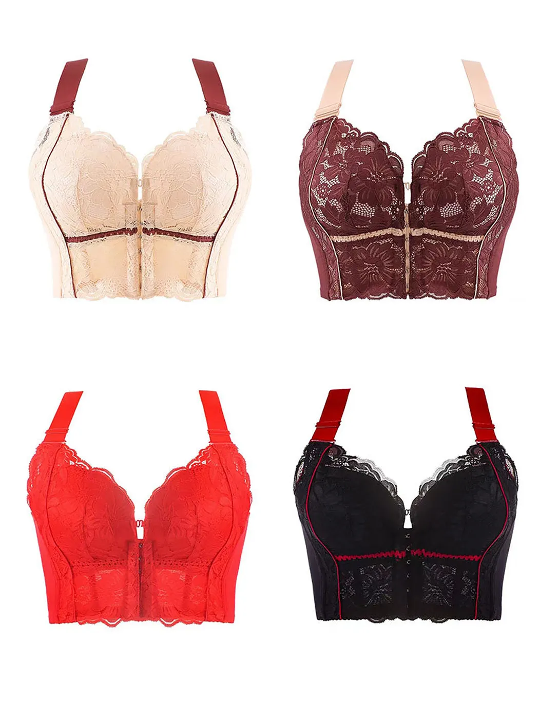 Front Closure Sculpting Push Up Lace Longline Bras