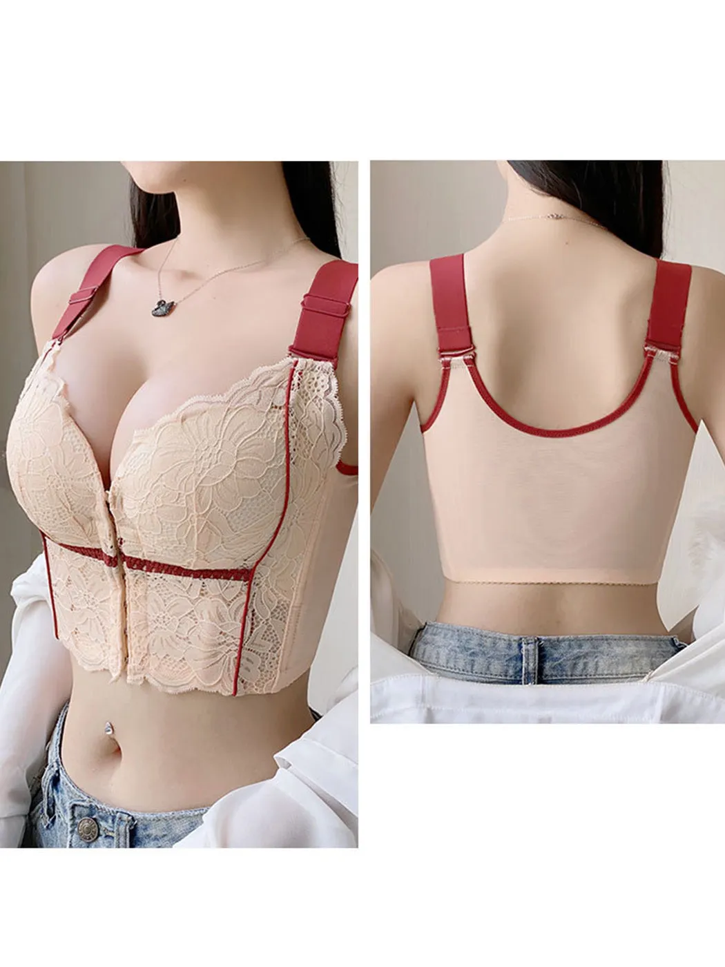 Front Closure Sculpting Push Up Lace Longline Bras