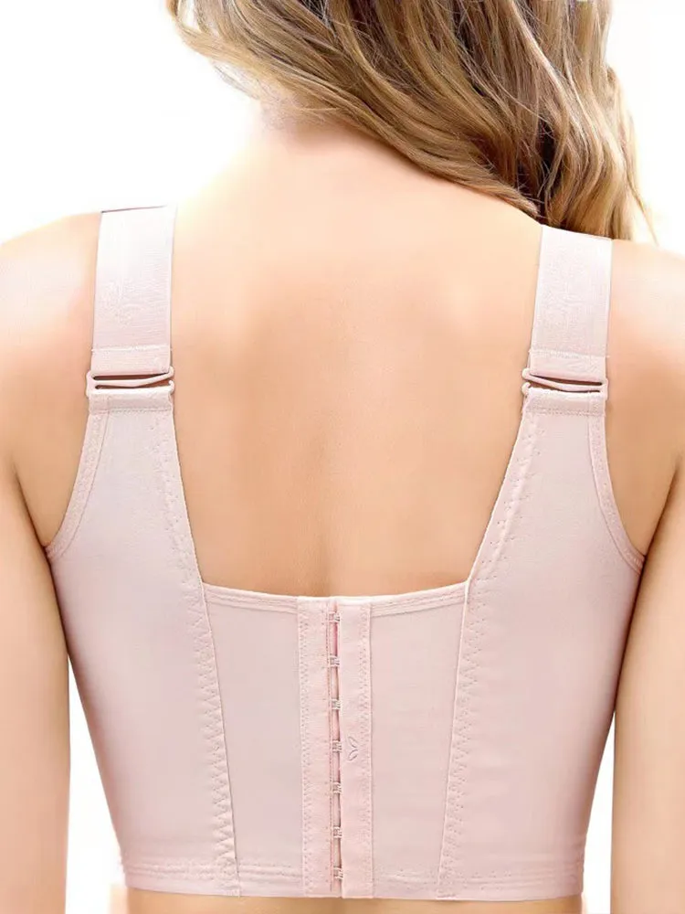 Front Closure&Wide Straps Longline Wireless Glossy Cup Push Up Bra