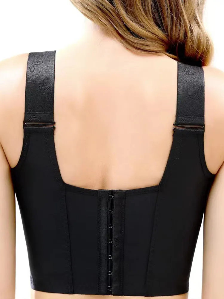 Front Closure&Wide Straps Longline Wireless Glossy Cup Push Up Bra
