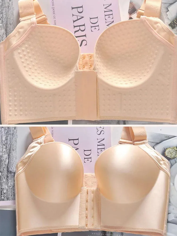 Front Closure&Wide Straps Longline Wireless Glossy Cup Push Up Bra