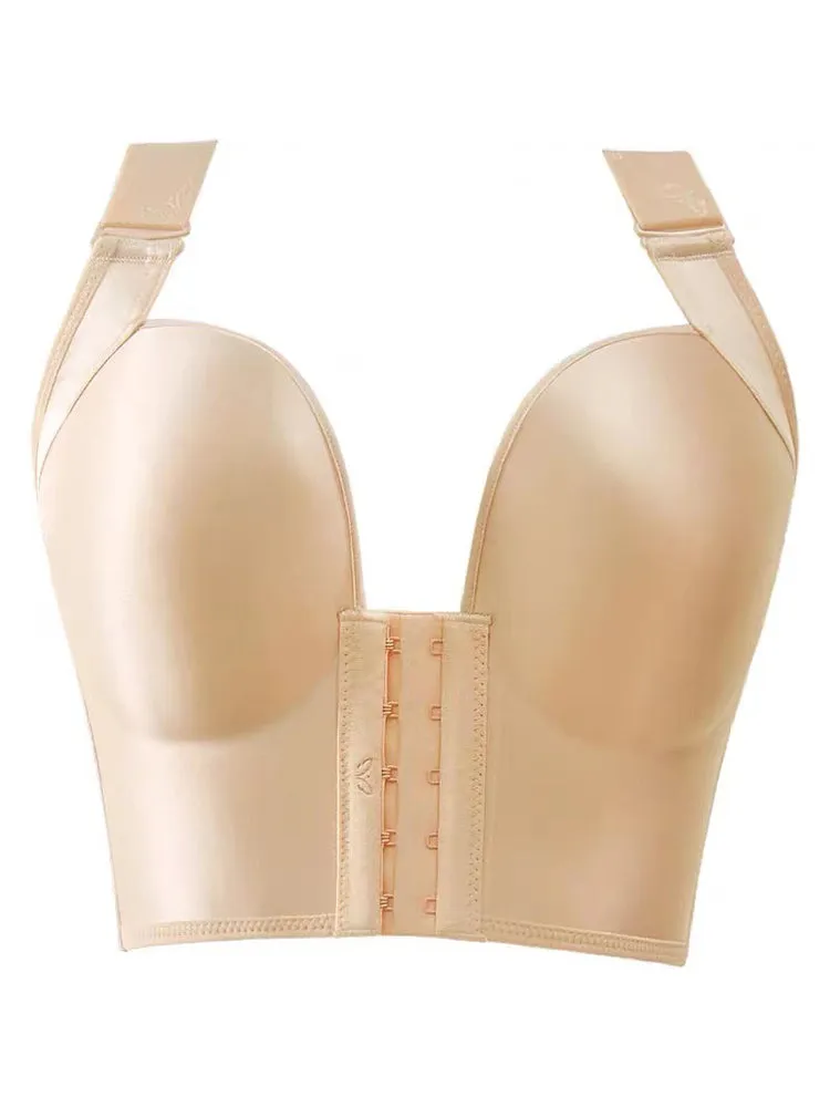 Front Closure&Wide Straps Longline Wireless Glossy Cup Push Up Bra
