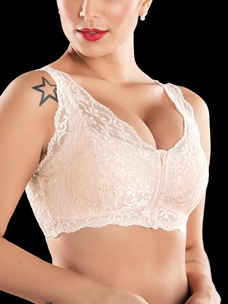 Front Zipper Wireless Lace Bra
