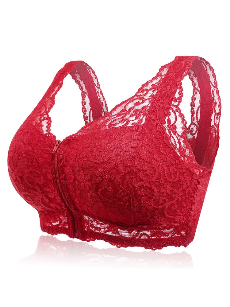 Front Zipper Wireless Lace Bra