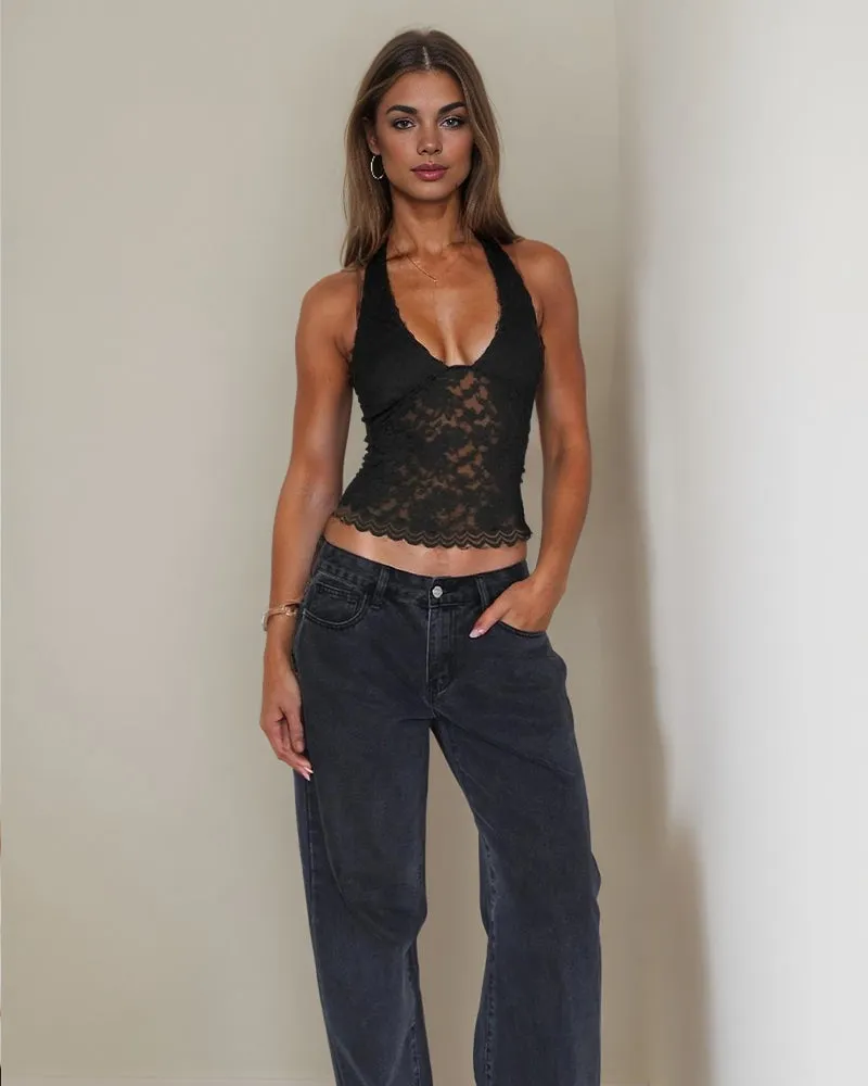 Halter Lace Top Mesh Going Out Tank Top