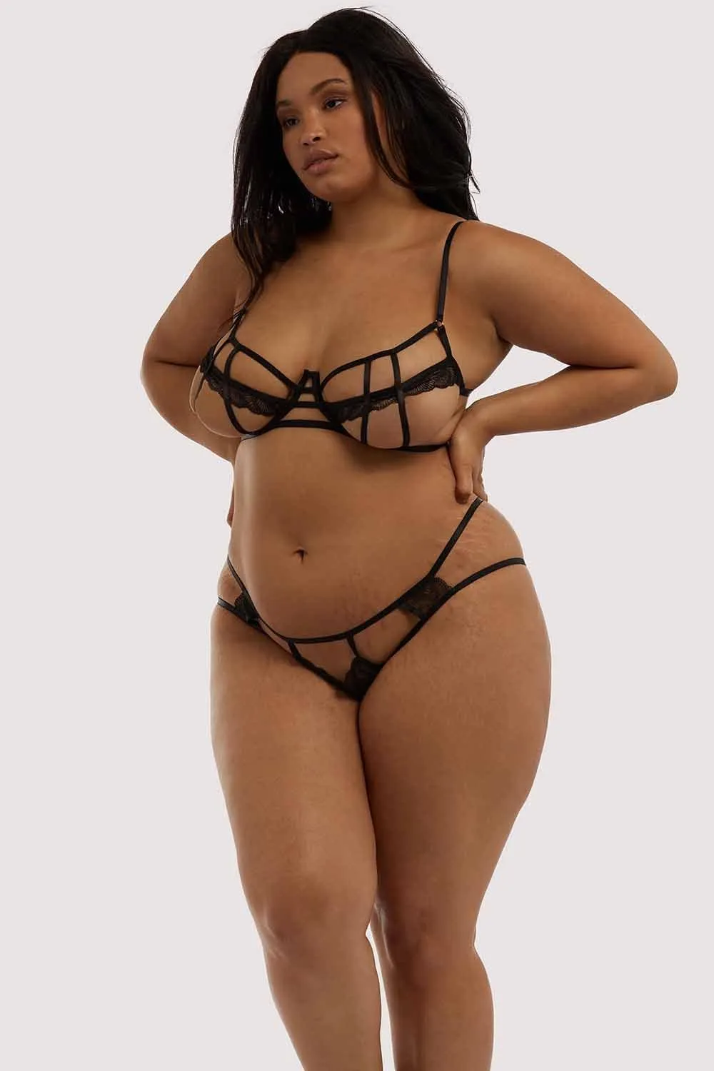 Hustler Tilly Black Caged Embroidery Bra