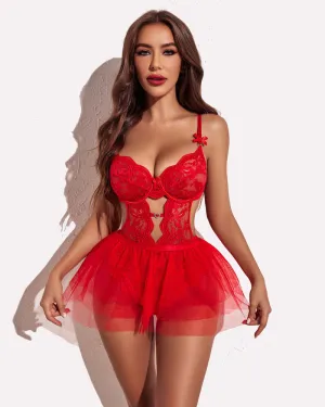 Lace Bodysuit with Mesh Mini Skirt (DE Only)