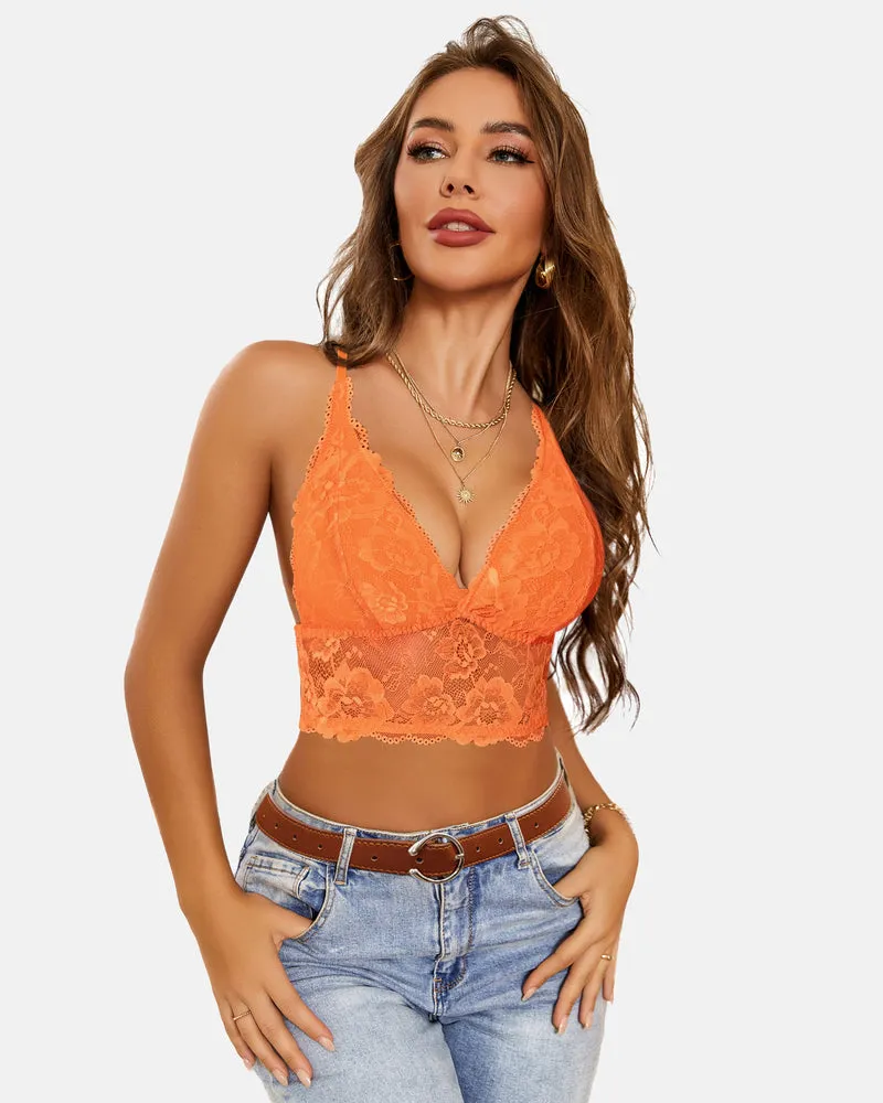 Lace Bra V Neck Racerback Crop Top