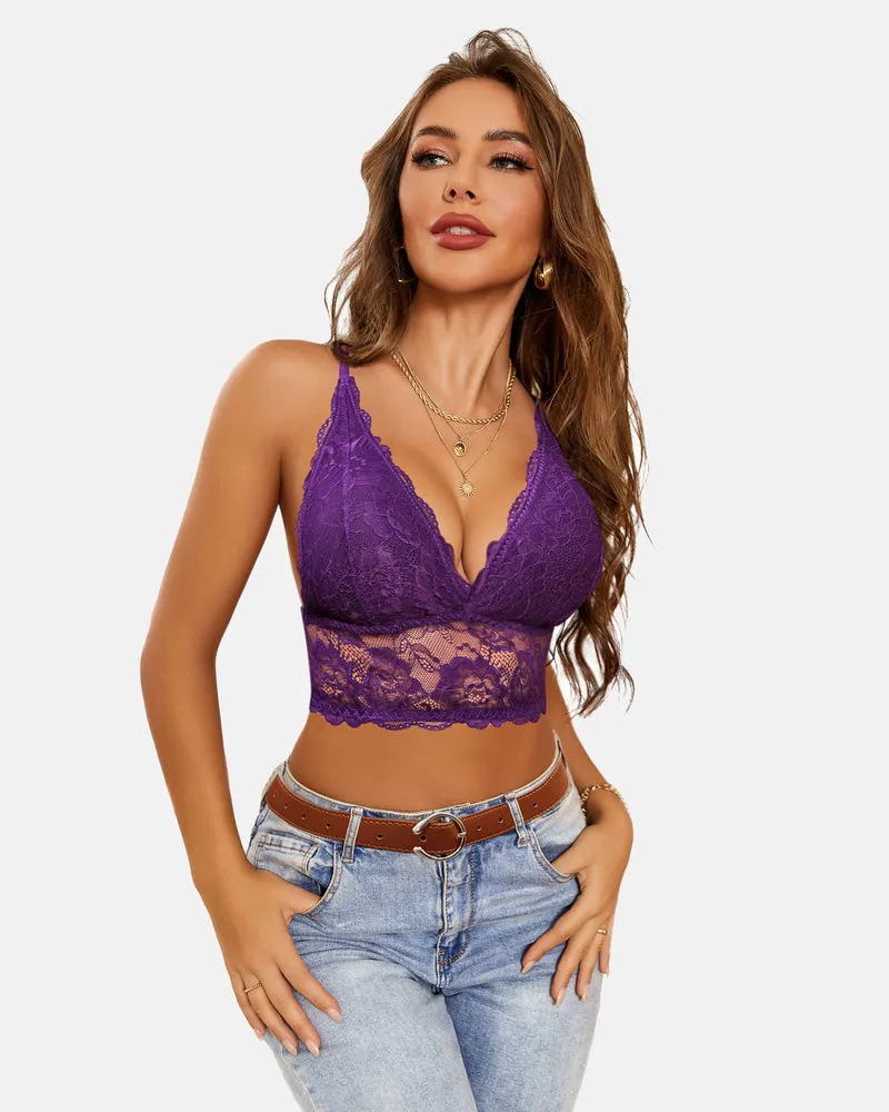 Lace Bra V Neck Racerback Crop Top