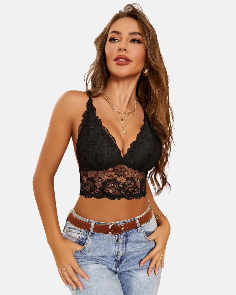 Lace Bra V Neck Racerback Crop Top